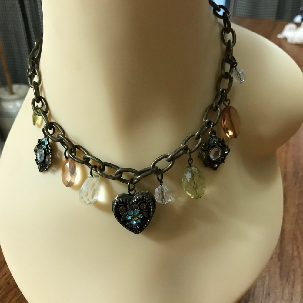 Metal turquoise heart statement necklace